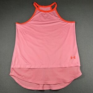 Under Armour Tank Top Womens Large Pink High Neck Mesh Hem HeatGear 1351597